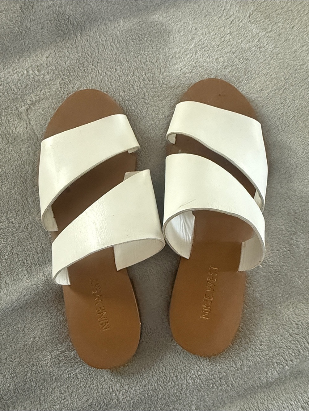 Nine West White Leather Crisscross Slide Sandals